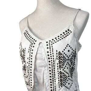 Red Ranch Studded Layered Tank Top Cami | Western Boho Festival Cotton | Medium